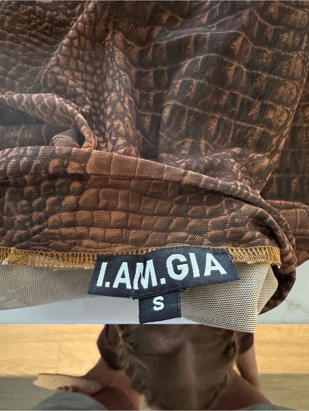 I.AM.GIA Brown Croc-Print Mesh Bodysuit - Picture 3 of 4